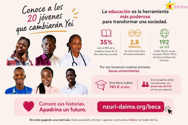 Estudiantes universitarios de Sudán del Sur beneficiarios de becas educativas. Ayúdanos a financiar nuevas oportunidades.